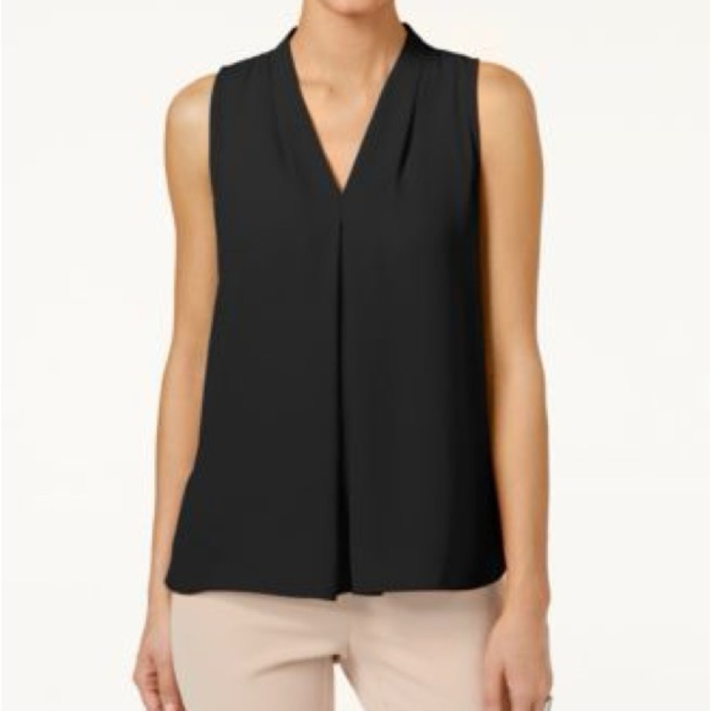Vince Camuto Inverted-Pleat Blouse Black Sleeveless Women's Top